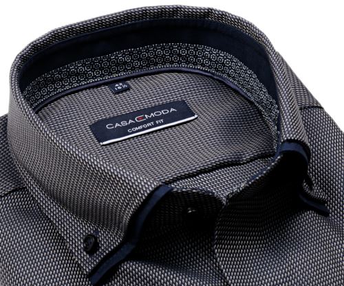 Casa Moda Comfort Fit – tmavě modrá košile s béžovo-bílým vetkaným proužkem a dvojitým límcem Casa Moda Comfort Fit – tmavě modrá košile s béžovo-bílým vetkaným proužkem a dvojitým límcem