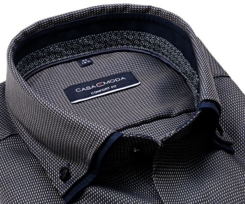 Casa Moda Comfort Fit – tmavomodrá košeľa s béžovo-bielym votkaným prúžkom a dvojitým golierom Casa Moda Comfort Fit – tmavomodrá košeľa s béžovo-bielym votkaným prúžkom a dvojitým golierom