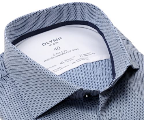 Olymp Super Slim 24/Seven – elastická modrá košeľa s votkaným vzorom - predĺžený rukáv