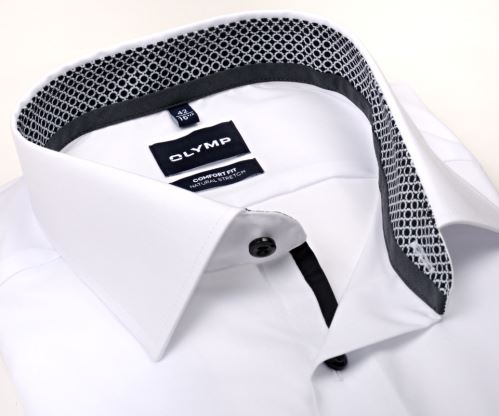 Olymp Modern Fit Natural Stretch – bílá košile s černo-bílým vnitřním límcem a manžetou - prodloužený rukáv Olymp Modern Fit Natural Stretch – bílá košile s černo-bílým vnitřním límcem a manžetou - prodloužený rukáv