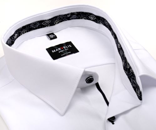 Marvelis Body Fit – bílá košile s černo-šedým vnitřním límcem a manžetou s IT symboly - prodloužený rukáv Marvelis Body Fit – bílá košile s černo-šedým vnitřním límcem a manžetou s IT symboly - prodloužený rukáv