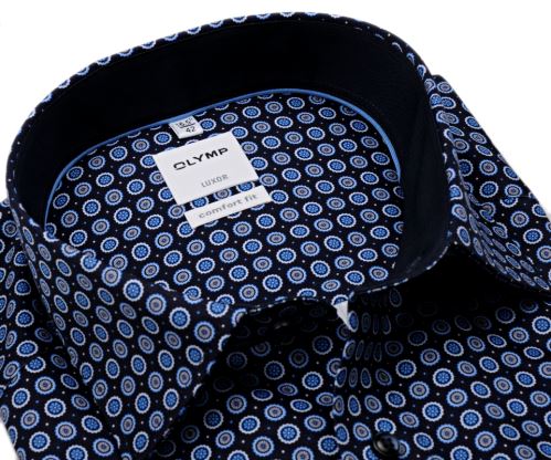 Olymp Comfort Fit – tmavomodrá košeľa s modro-bielymi kolečkami