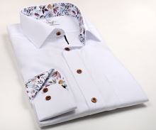 Marvelis Comfort Fit – bílá košile s barevným květovaným vnitřním límcem a manžetou (1)