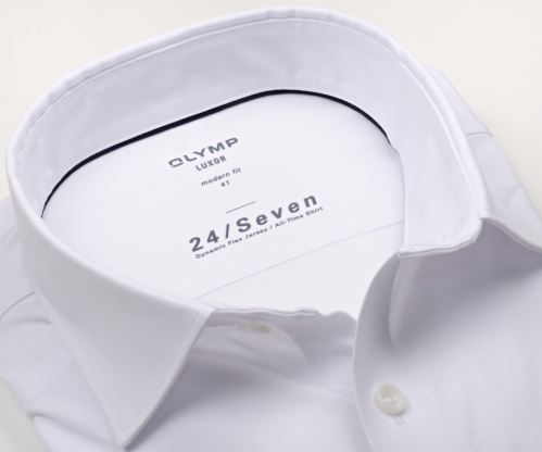 Olymp Modern Fit 24/Seven – biela elastická košeľa - krátky rukáv