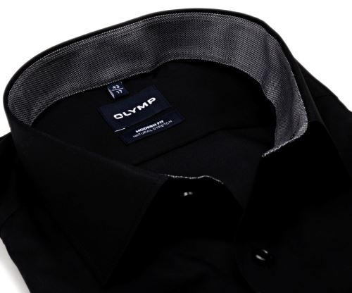 Olymp Modern Fit Natural Stretch – černá košile s šedým vnitřním límcem a manžetou Olymp Modern Fit Natural Stretch – černá košile s šedým vnitřním límcem a manžetou