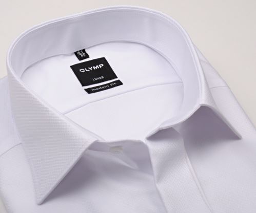 Olymp Luxor Modern Fit - bílá gala košile se strukturou, dvojitou manžetou a skrytým zapínáním
