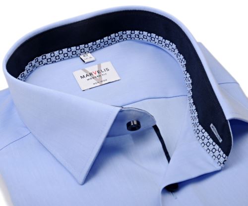 Marvelis Modern Fit – svetlomodrá košeľa s kockovaným vnútorným golierom a tmavomodrou manžetou Marvelis Modern Fit – svetlomodrá košeľa s kockovaným vnútorným golierom a tmavomodrou manžetou