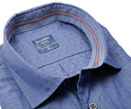Olymp Modern Fit – kovově modrá košile s vetkaným vzorem - krátký rukáv