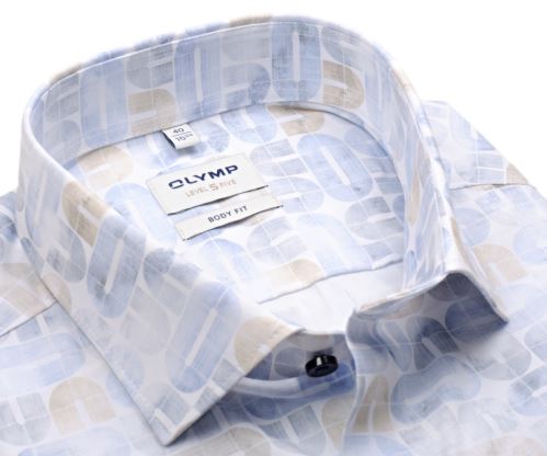 Olymp Level Five – košile s modro-béžovými písmeny U - prodloužený rukáv