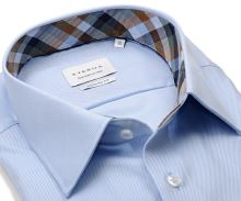 Eterna Modern Fit Twill - svetlomodrá košeľa s diagonálnou štruktúrou a farebným vnútorným golierom a manžetou
