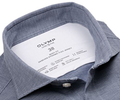 Olymp Level Five 24/Seven Rybí kost – luxusní elastická modrá košile