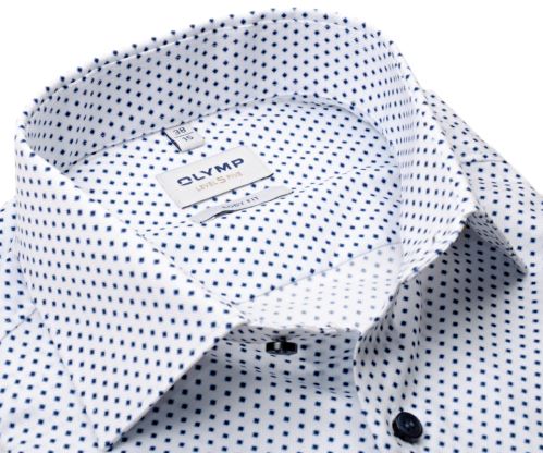 Olymp Level Five - bílá košile se strukturou a drobnými modrými kosočtverečky - prodloužený rukáv