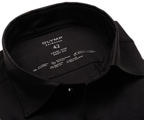 Olymp Level Five 24/Seven – černá elastická košile - prodloužený rukáv