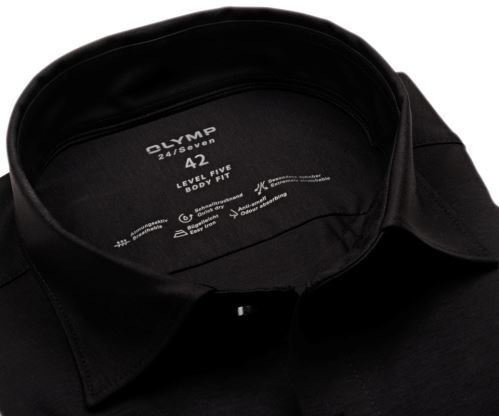 Olymp Level Five 24/Seven – čierna elastická košeľa - krátky rukáv