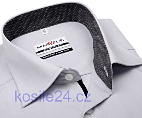 Marvelis Comfort Fit – šedá košile s antracitovým vnitřním límcem, manžetou a légou