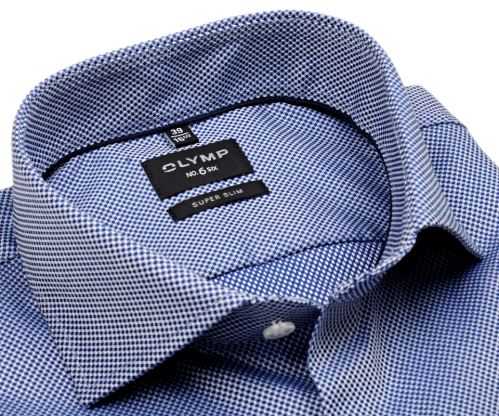 Olymp Super Slim – tmavě modrá košile s vetkaným křížovým vzorem - prodloužený rukáv Olymp Super Slim – tmavě modrá košile s vetkaným křížovým vzorem - prodloužený rukáv