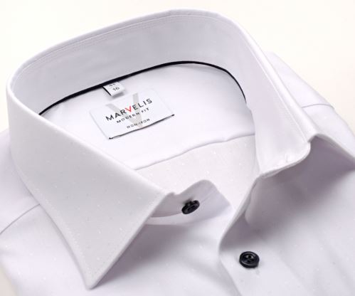Marvelis Modern Fit Rybia kosť – biela košeľa s votkaným drobným vzorom