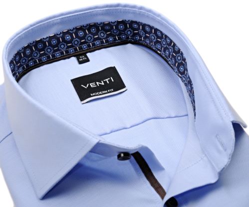 Venti Modern Fit – světle modrá košile se strukturou, tmavomodrým vnitřním límcem a manžetou