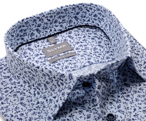 Olymp Comfort Fit – svetlomodrá košeľa s tmavomodrým kvetinkovým vzorom - krátky rukáv