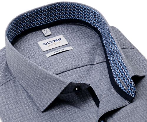 Olymp Level Five – modrá košile s vetkaným vzorem a vnitřním límcem - prodloužený rukáv