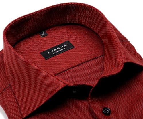 Eterna Comfort Fit – červená košeľa s votkaným modrým vzorom kosoštvorčekov - predĺžený rukáv