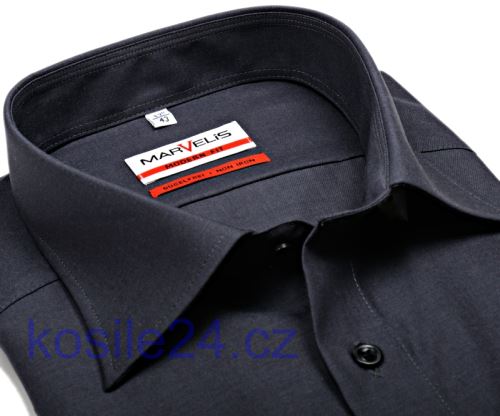 Marvelis Modern Fit Chambray – antracitová košile - krátký rukáv