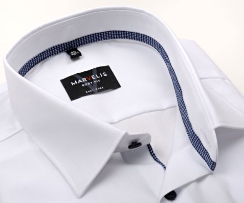 Marvelis Body Fit – biela košeľa s tmavomodrým vnútorným golierom - krátky rukáv
