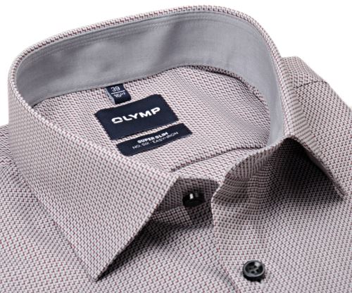Olymp Super Slim – košile s vetkaným červeno-šedým vzorem, vnitřním límcem a manžetou