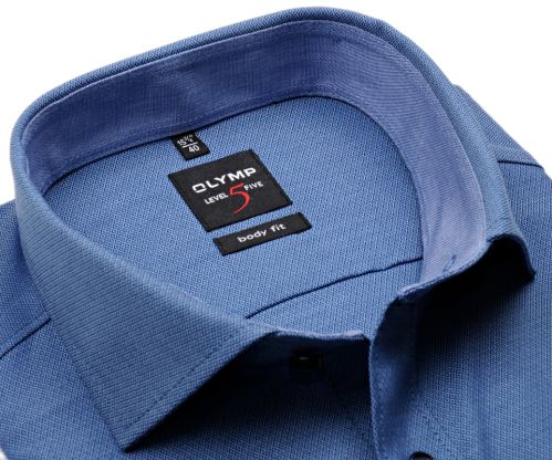 Olymp Level Five – modrá košeľa s votkaným vzorom, vnútorným golierom a manžetou
