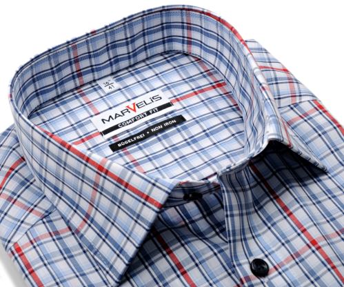 Marvelis Comfort Fit – košile s červeno-modrým kárem - krátký rukáv