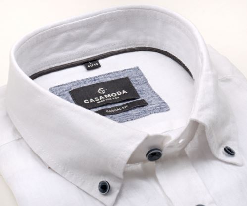 Casa Moda Casual Fit - bílá lněná košile s tmavomodrými knoflíčky - krátký rukáv Casa Moda Casual Fit - bílá lněná košile s tmavomodrými knoflíčky - krátký rukáv