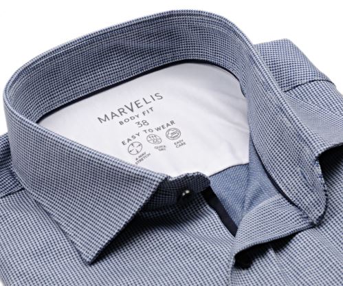 Marvelis Body Fit Jersey – elastická tmavě modrá košile s vetkaným vzorem