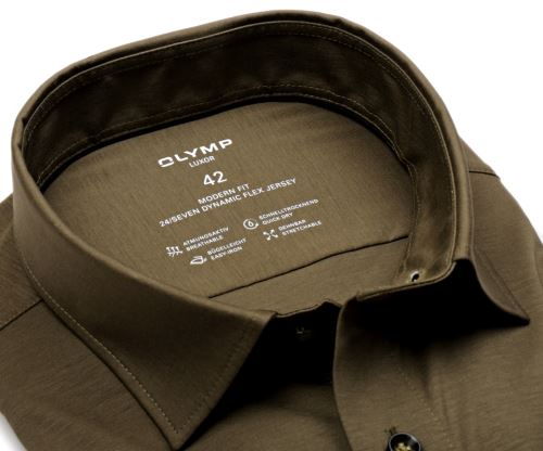 Olymp Modern Fit 24/Seven – zeleno-hnědá elastická košile Olymp Modern Fit 24/Seven – zeleno-hnědá elastická košile
