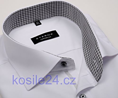 Eterna Comfort Fit Chambray – bílá košile s černo-bílým vnitřním límcem - prodloužený rukáv