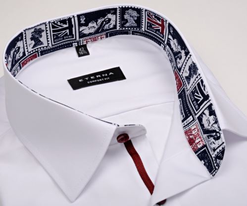 Eterna Comfort Fit – biela košeľa s vnútorným golierom s anglickými motívmi - extra predĺžený rukáv
