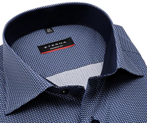 Eterna Modern Fit – košeľa s modro-bielym tľačeným vzorom, vnútorným golierom a manžetou