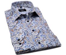 Marvelis Body Fit - dizajnová košeľa s modro-béžovým vzorom paisley (1)