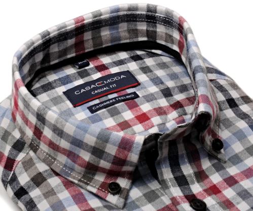 Casa Moda Casual Fit – luxusní flanelová košile s červeno-modrým kárem - kašmírová úprava