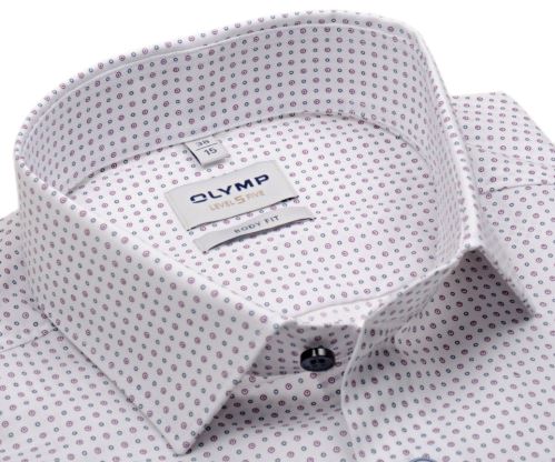 Olymp Level Five – biela košeľa s drobnými fialovo-modrými krúžkami - krátky rukáv