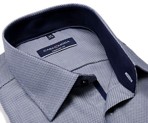 Casa Moda Comfort Fit – košeľa s tmavomodrým vzorom, vnútorným golierom a manžetou - extra predĺžený rukáv
