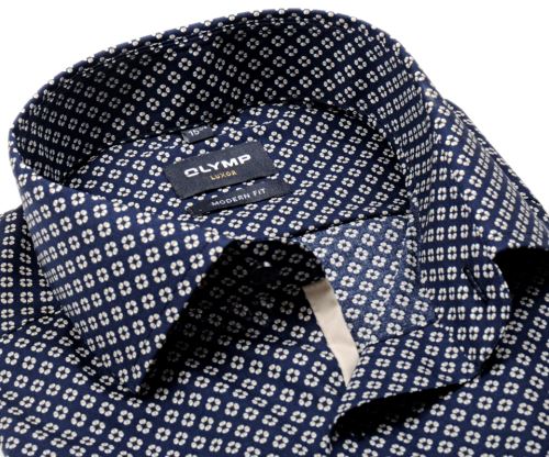 Olymp Modern Fit – tmavomodrá košile s béžovými kolečky Olymp Modern Fit – tmavomodrá košile s béžovými kolečky