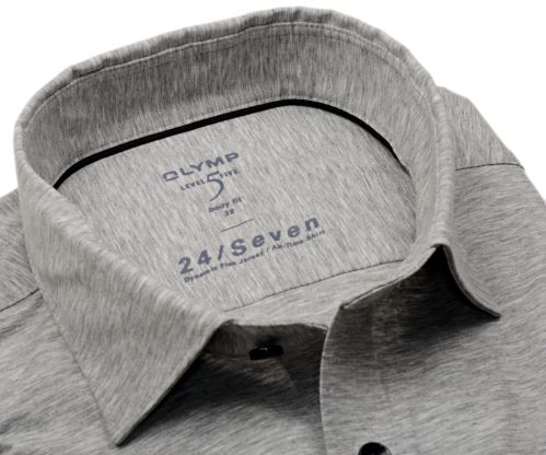 Olymp Level Five 24/Seven – sivá elastická košeľa so svetlým rastrovaním