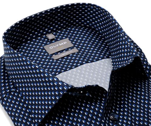 Olymp Comfort Fit – tmavomodrá košeľa s modro-bielymi elipsami