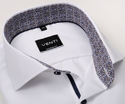 Venti Modern Fit Twill – bílá košile s modro-hnědým vnitřním límcem a manžetou