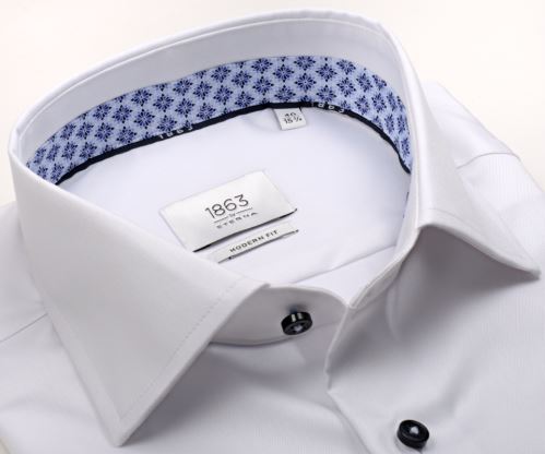 Eterna 1863 Modern Fit Twill - luxusná biela košeľa z modrým vnútorným golierom a manžetou