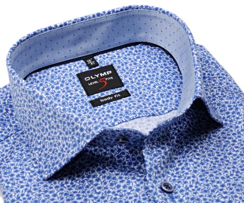 Olymp Level Five – luxusní košile s modrým vzorem a vnitřním límcem - krátký rukáv