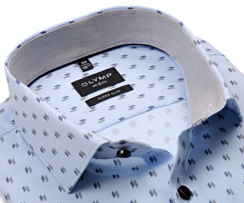 Olymp Super Slim – světle modrá košile s modro-béžovými rovnoběžníky, vnitřním límcem a manžetou