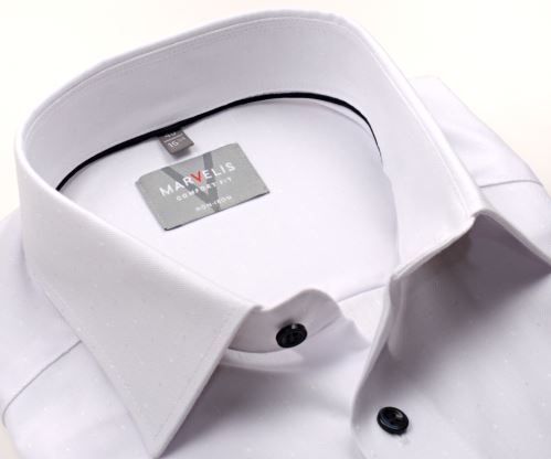 Marvelis Comfort Fit Rybia kosť – biela košeľa s votkaným drobným vzorom