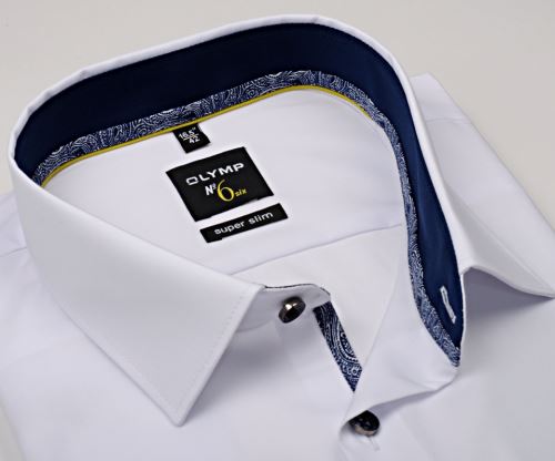 Olymp Super Slim – bílá košile s modrým vnitřním límcem, manžetou a légou