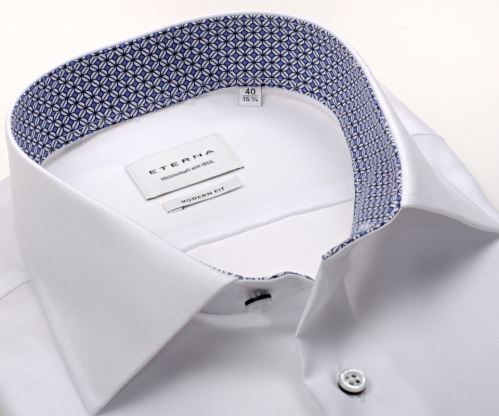 Eterna Modern Fit Cooling Effect - biela košeľa s modrým vnútorným golierom - krátky rukáv